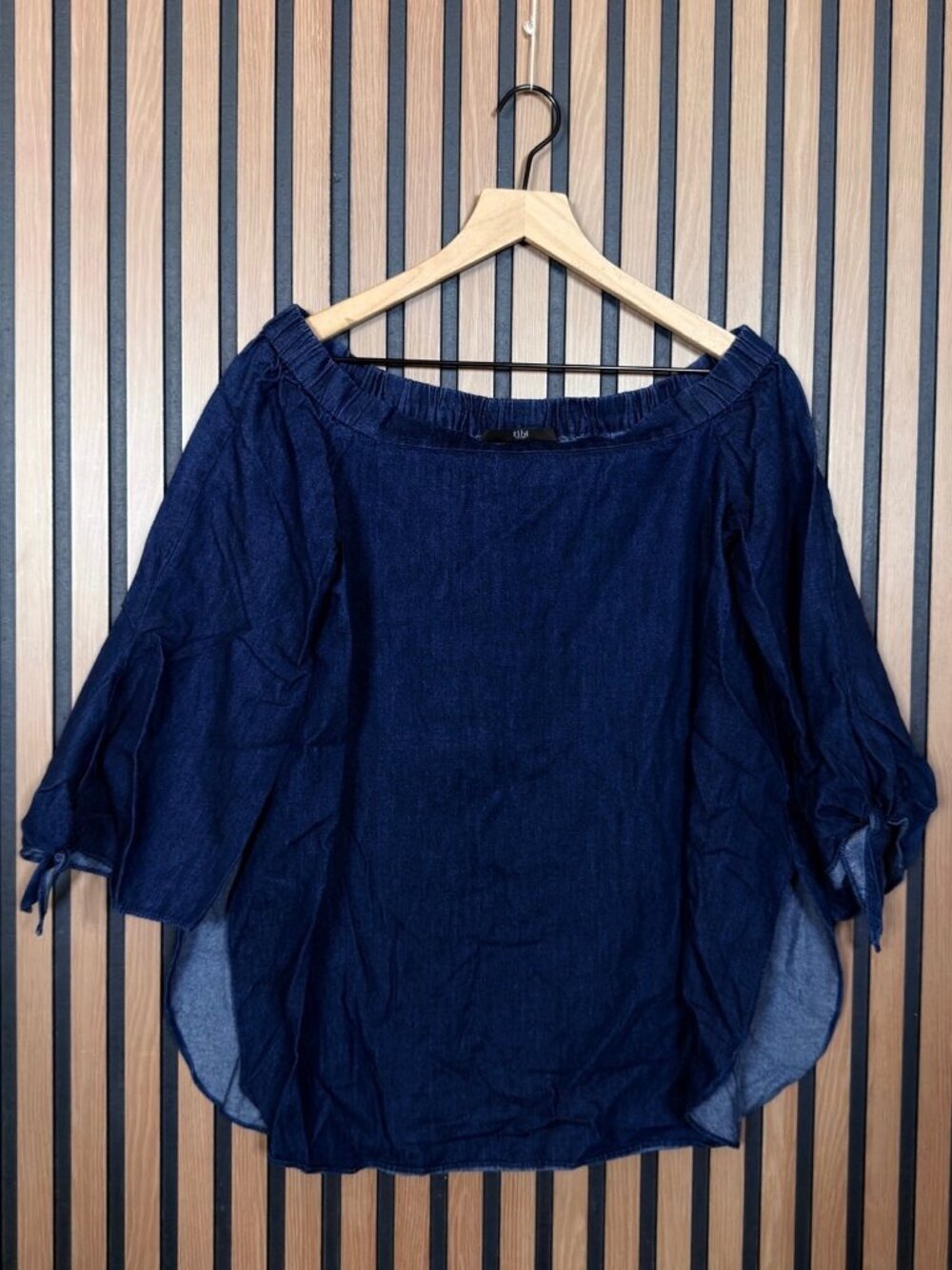 Tibi Blouse OS Womens Blue Denim Popover 100% Cotton Off Shoulder Tunic